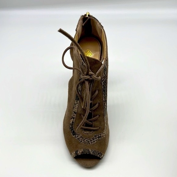Isola - Gray Suede With Snakeskin Leather Open Toe Lace Up Heels Size 6.5 - Picture 4 of 14